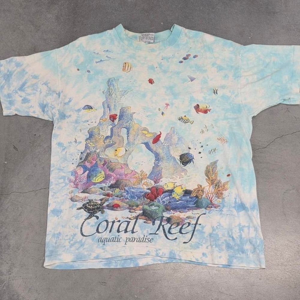 Vintage 90s y2k Frutiger Aero Aquatic Paradise Coral Reef Tie Dye T-Shirt
